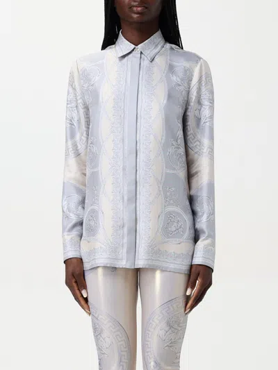 Versace Women's Printed Silk Shirt In Silver