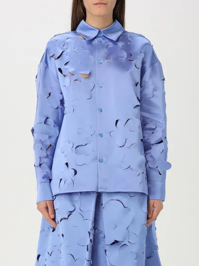 Marni Flower Cut-out Collar Shirt In Blue