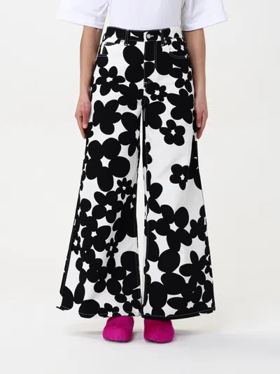 Marni Cotton Trousers With Black And White Dillies Print In Black