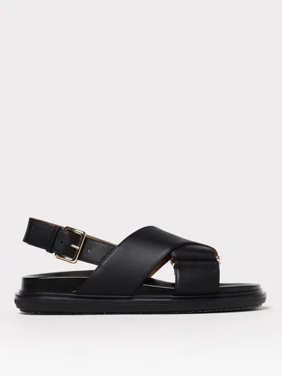 Marni Black Criss-cross Sandals In Smooth Leather In Black