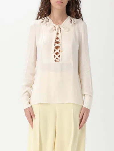 Elisabetta Franchi Lace-up Blouse With Buttoned Cuffs In White