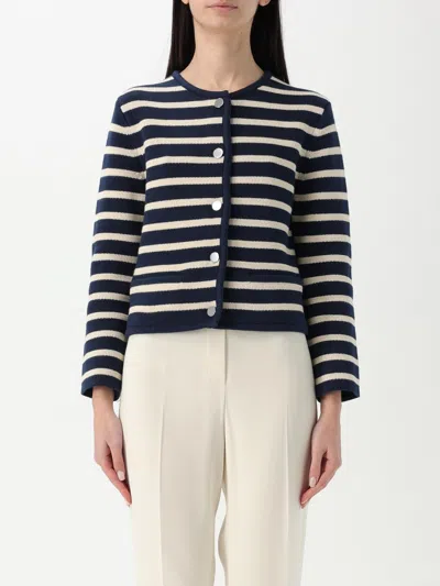 Theory Striped Cropped Jacket In Cotton Bouclé In Blue