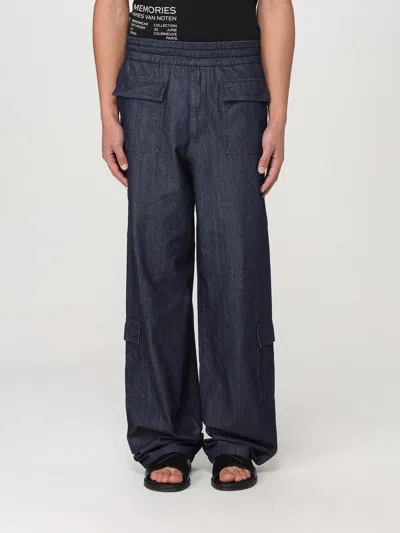 Dries Van Noten Cargo Drawstring Waistband Cotton Trousers In Blue