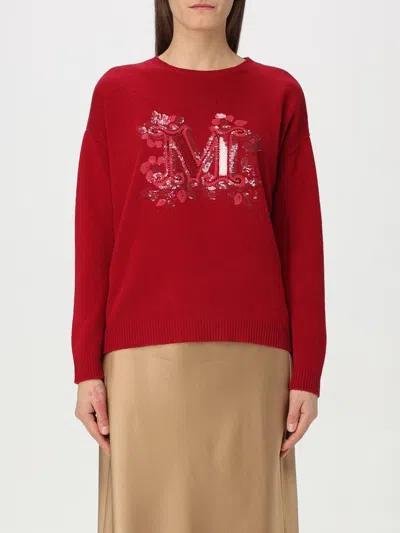Max Mara Round Neck Knit In Wool And Cashmere In Strawberry