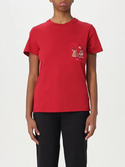 Max Mara Maxmara Women Nunzio - Short-sleeved T-shirt With Pocket And Embroidery In Red