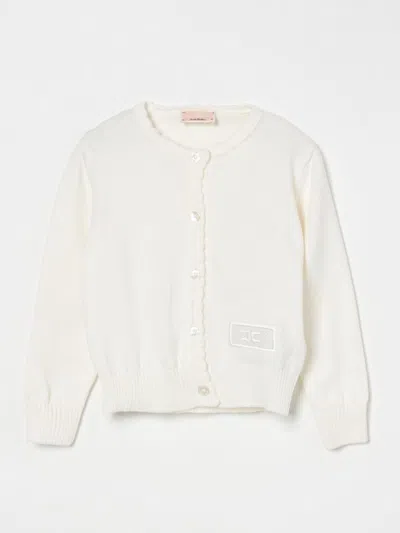 Elisabetta Franchi La Mia Bambina Tricot-knit Cardigan In Yellow Cream