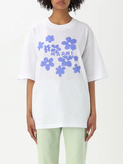 Marni Tee With Logo Floral Print In White