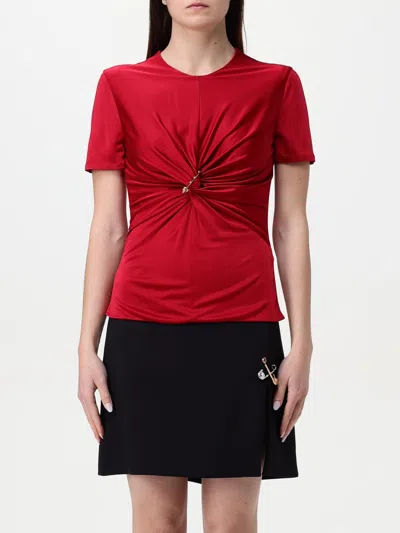 Versace Safety Pin Gathered Viscose Top In Red