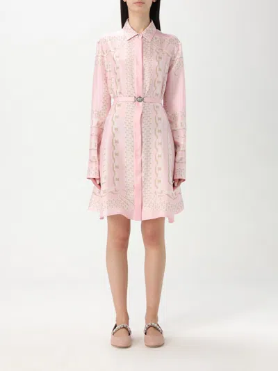 Versace Short Dress With Print In Pink
