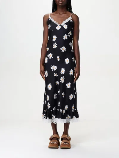 Moschino Delicate Floral Lace Trim Dress In Black