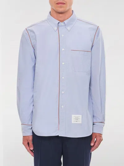 Thom Browne Button Down Shirt With Gros Grain Trim In Gnawed Blue