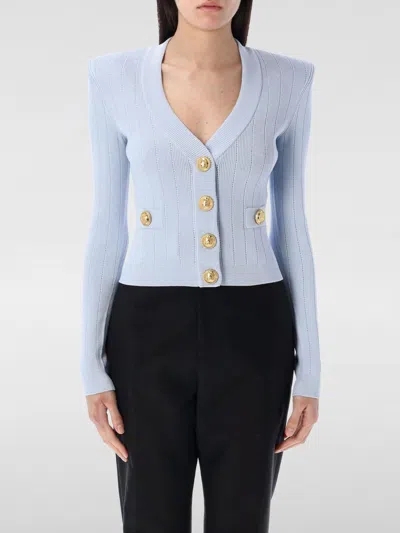 Balmain Gold Buttons Knit Cardigan In Blue