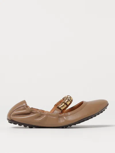 Tod's Metallic Rings Strap Nappa Leather Ballerinas In Beige