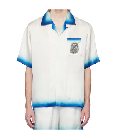 Casablanca White Shirt With Cuban Collar And Maxi Logo Printed On The Back In White