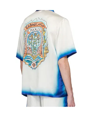 Casablanca White Shirt With Cuban Collar And Maxi Logo Printed On The Back In White