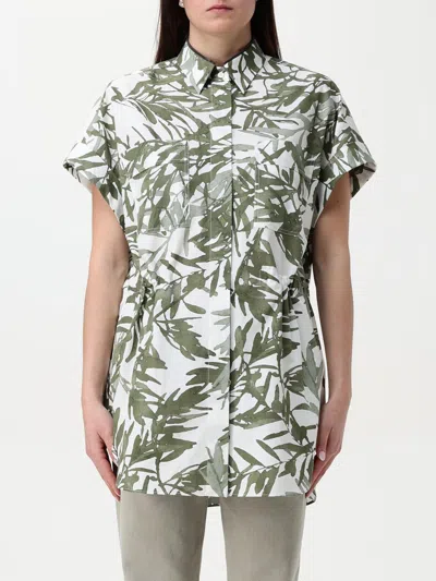 Brunello Cucinelli Leaf Print Long Shirt In Green