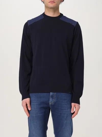 Paul & Shark Fresco Cotton Crewneck Sweater With Denim Details In Blue