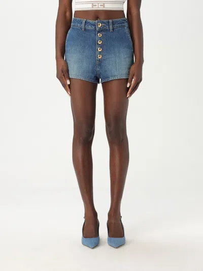 Elisabetta Franchi High Waist Denim Shorts With Button Detailing In Blue