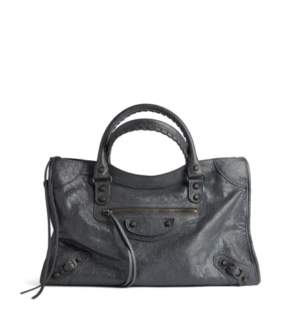 Balenciaga Le City Medium Crinkled Leather Top-handle Bag In Gray