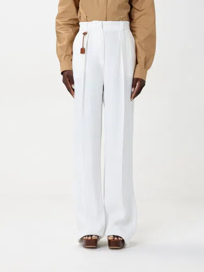 Elisabetta Franchi Linen Blend High-waisted Wide-leg Trousers In White