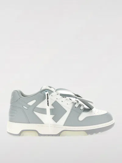 Off-white Low Top Sneakers With Perforated Toe And Rubber Sole In Gray