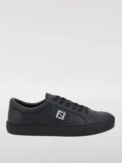 Fendi Domino Leather Low-top Sneakers In Black