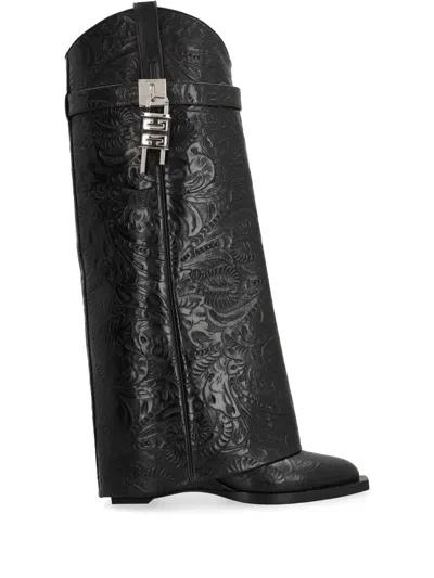 Givenchy Shark Lock Leather Knee-high Cowboy Boot In Black