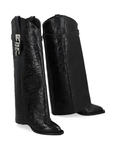 Givenchy Shark Lock Leather Knee-high Cowboy Boot In Black