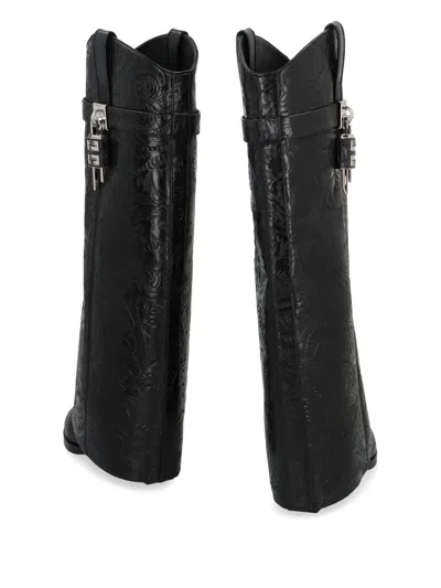 Givenchy Shark Lock Leather Knee-high Cowboy Boot In Black