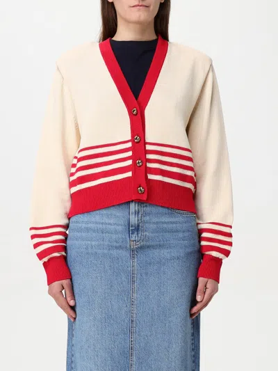 Golden Goose Beige Cardigan With Red Stripes In Red