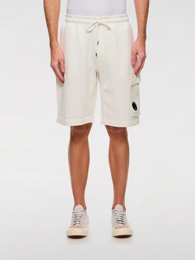 C.p. Company Cotton Diagonal Fleece Cargo Shorts In White