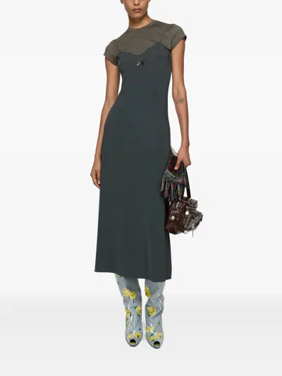 Acne Studios Gray Layered Jersey Midi Dress In Black