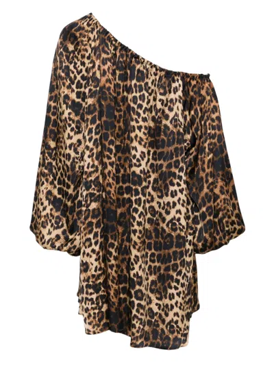 单肩印花迷你连衣裙