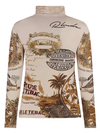 Rhude Printed Long-sleeved Top In Beige