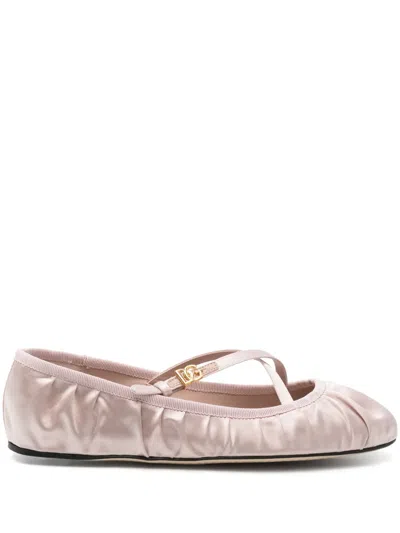 Dolce & Gabbana Elastic Trim Ruched Design Ballerina Flats In Beige