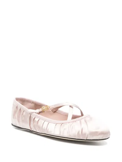 Dolce & Gabbana Elastic Trim Ruched Design Ballerina Flats In Beige