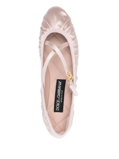 Dolce & Gabbana Elastic Trim Ruched Design Ballerina Flats In Beige