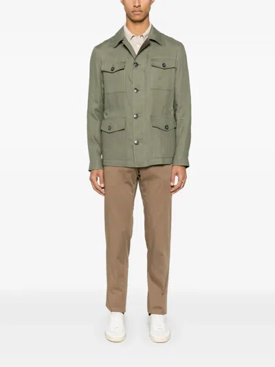 Canali Button-up Jacket In Green