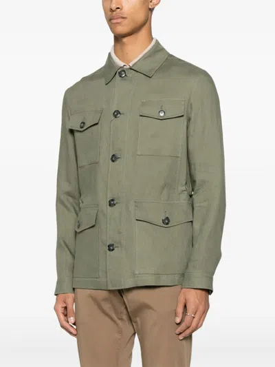 Canali Button-up Jacket In Green