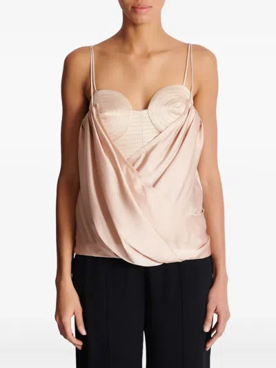 Balmain Draped Silk-satin Bustier Top In Neutral