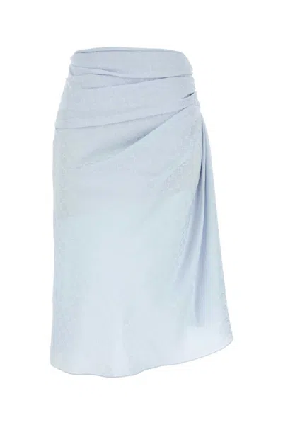 Givenchy Draped Silk Skirt Midi Length Subtle Pattern In Light Blue
