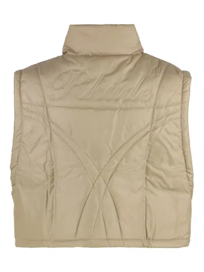Rhude Full Zip Down Vest In Beige