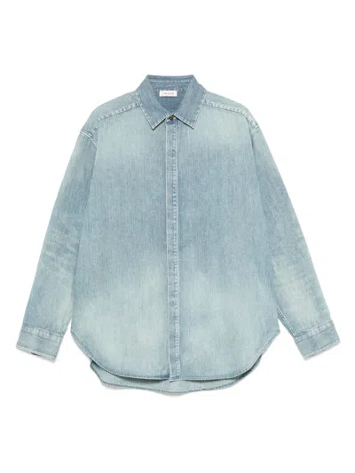 Fear Of God Light Blue Shirt With Faded Denim Effect In Animal Print