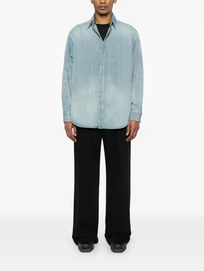 Fear Of God Light Blue Shirt With Faded Denim Effect In Animal Print