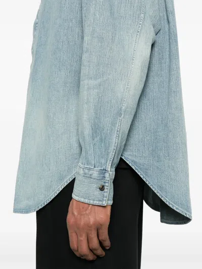 Fear Of God Light Blue Shirt With Faded Denim Effect In Animal Print