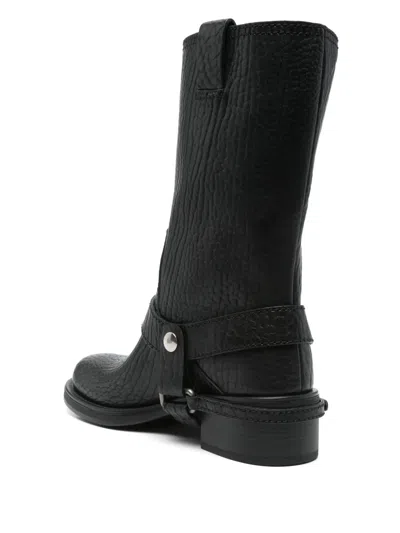 Miu Miu Leather Block Heel Ankle Boots In Black