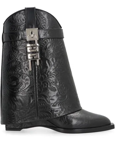 Givenchy 60mm Shark Lock Cowboy Leather Boots In Black