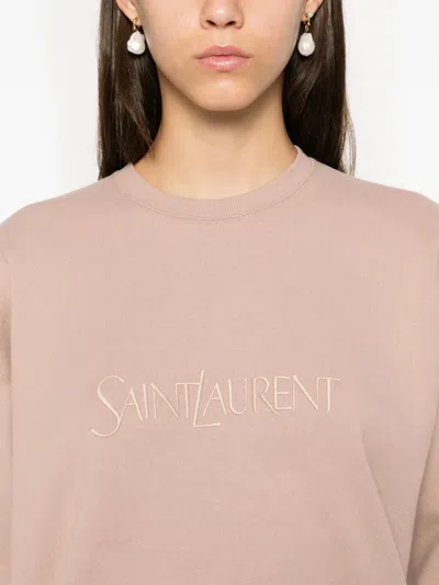 Saint Laurent Fleeced-cotton Crew-neck Sweatshirt With Ton On Ton Logo In Rosa
