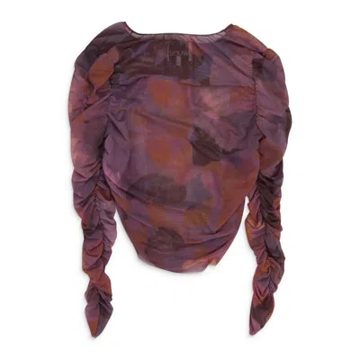 Wurst Print With Side Rushed Details Purple Crop Top In Purple