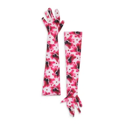 World Wide Ltd Nwt . Flower Print Long Fuji White/pink Gloves & Mittens In Multi